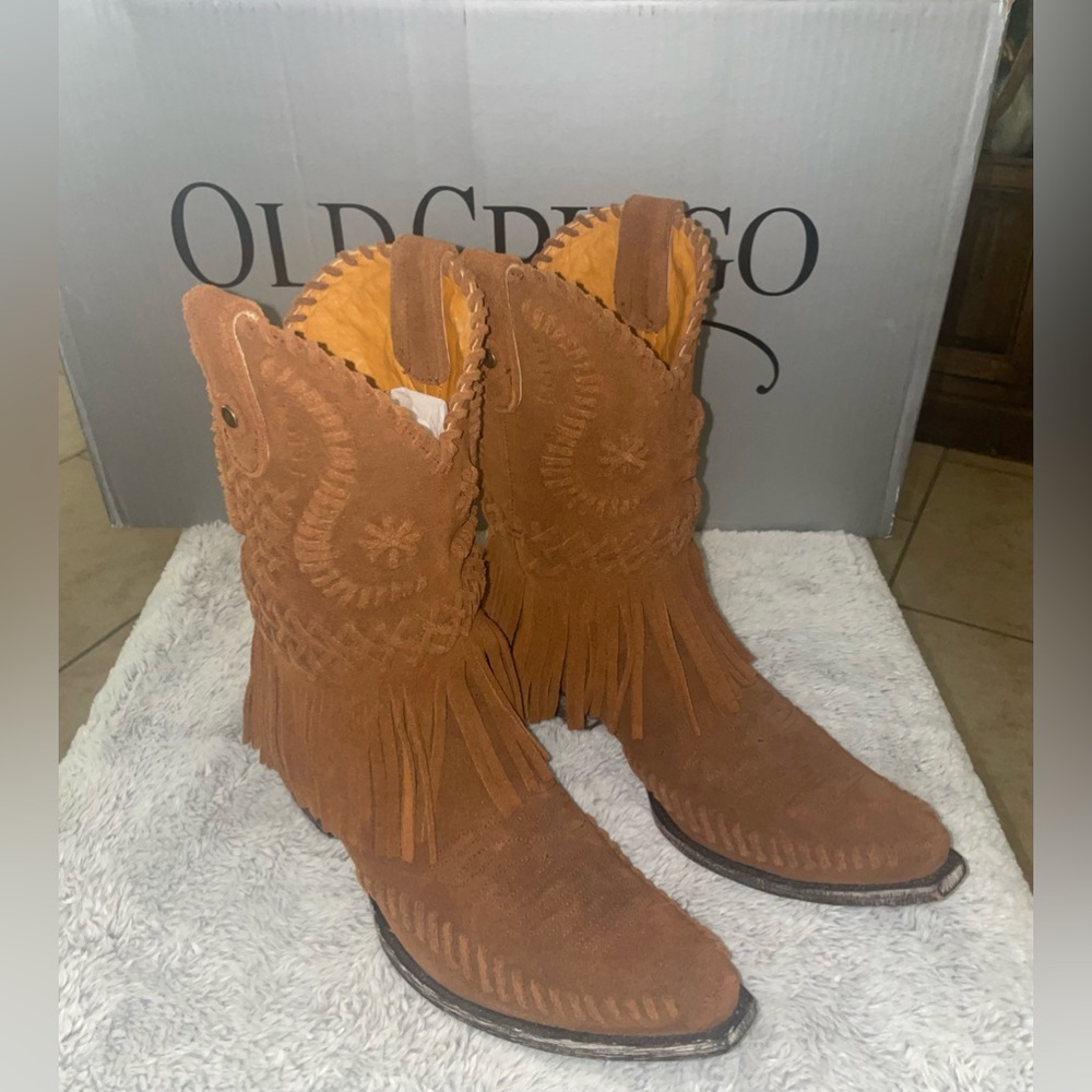 Old Gringo Chucha Fringe Cowboy Boots  Leather Cowboy Boots Size 8.5
